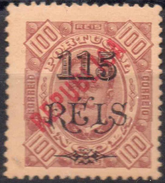 1093.jpg -     Lote:    1093            Angola       Descrição:         1914 &mdash; D. Carlos I, com sobretaxa, da emissão de 1902, com sobrecarga REPULICA local. CE171, 115 s/ 100 reis, denteado 12 &frac12;. Valor de catálogo &euro; 300,00.        **       Valor Base:     &euro; 65,00     Valor Venda:     &euro; 140,00     