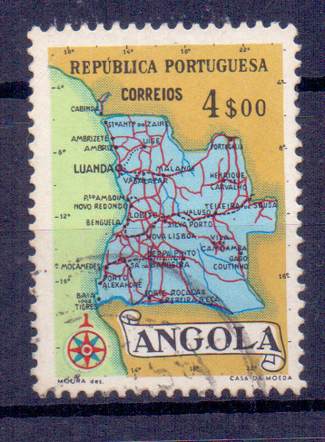 1109.jpg -     Lote:    1109            Angola       Descrição:         1955 &mdash; Mapa de Angola. CE384, 4$00. Selo com Mapa em azul escuro. Valor de catálogo &euro; 210,00.        O       Valor Base:     &euro; 20,00     Valor Venda:     &euro; 55,00     