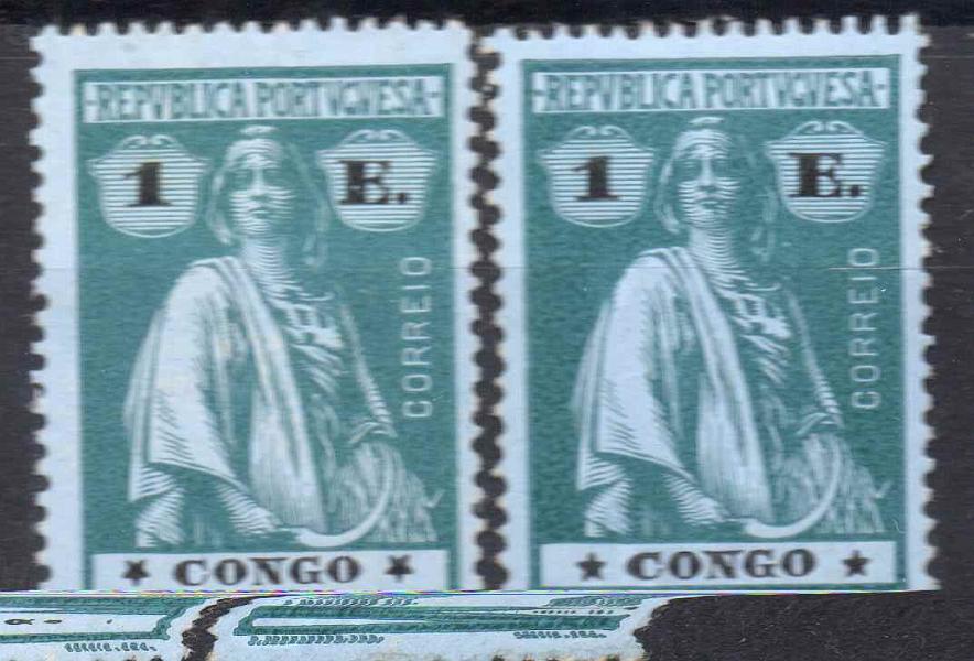 1124.jpg -     Lote:    1124            Congo       Descrição:         1914 &mdash; Ceres. CE114, 1E verde s/azul. Dois selos com estrelas I/I e II/II. Valor de catálogo &euro; 83,00.        **       Valor Base:     &euro; 20,00     Valor Venda:     &euro; 55,00     