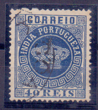 1167.jpg -     Lote:    1167            Índia       Descrição:         1881/83 &mdash; Tipo Coroa, com sobretaxa. CE89, 1T s/ 40 reis, denteado 13 &frac12;. Valor de catálogo &euro; 105,00.         O       Valor Base:     &euro; 20,00     Valor Venda:     &euro; 90,00     