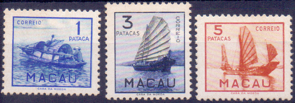 1226.jpg -     Lote:    1226            Macau       Descrição:         1951 &mdash; Embarcações típicas de Macau. CE363/365. Série completa. Valor de catálogo &euro; 220,00.        **       Valor Base:     &euro; 40,00     Valor Venda:     &euro; 40,00     