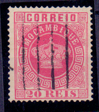1245.jpg -     Lote:    1245            Moçambique       Descrição:         1881/85 &mdash; Tipo Coroa. Novas cores. CE11, 20 reis rosa, denteado 13 &frac12;. Valor de catálogo &euro; 1.500,00.        O       Valor Base:     &euro; 150,00     Valor Venda:     &euro; 160,00     