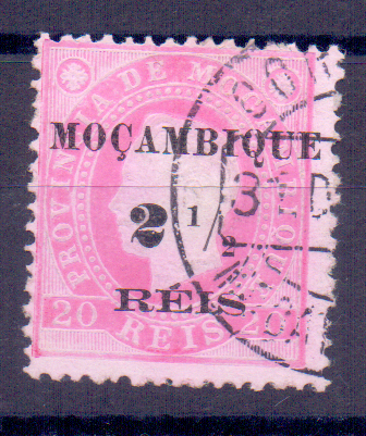 1247.jpg -     Lote:    1247            Moçambique       Descrição:         1898 &mdash; D. Luís I, fita direita, com sobretaxa. CE51, 2 &frac12; reis s/ 20 reis. Sobrecarga 2. Valor de catálogo &euro; 120,00.        O       Valor Base:     &euro; 20,00     Valor Venda:     &euro; 20,00     