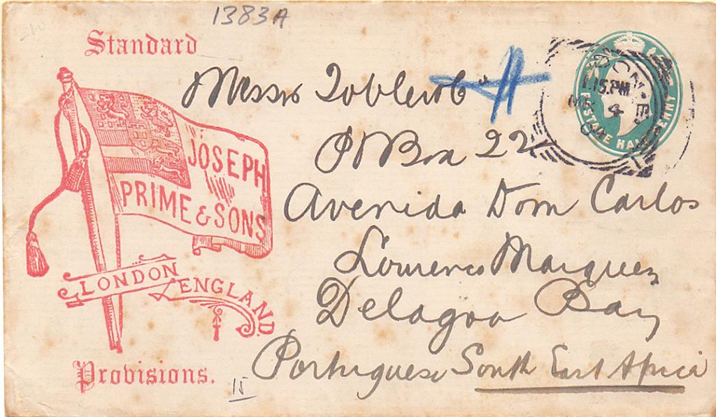 1277.jpg -     Lote:    1277            Moçambique       Descrição:         Moçambique. Incoming mail. Inteiro postal * sobrescrito, repicado, de &frac12; p, circulado de Londres para L. marques (26.03.04).        IC       Valor Base:     &euro; 15,00     Valor Venda:     Retirado     