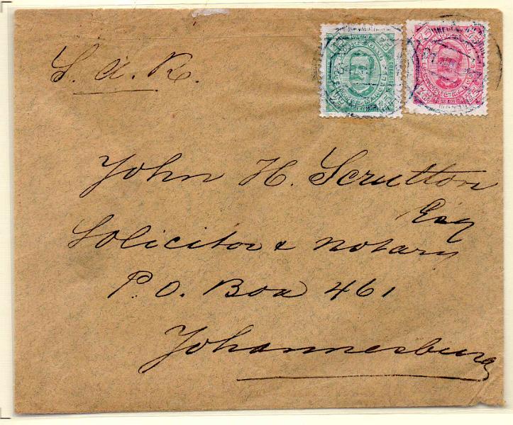 1288.jpg -     Lote:    1288            Lourenço Marques       Descrição:         1892/93 &mdash; D. Carlos I tipo Diogo Neto. Sobrescrito circulado de Lourenço Marques (31.07.97) para Johanesbourg (02.08.97), com selos de 25 e 75 reis CE33 e 35. MB e R.        Carta       Valor Base:     &euro; 65,00     Valor Venda:     &euro; 75,00     