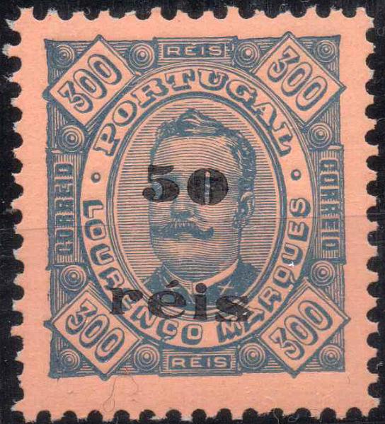 1294.jpg -     Lote:    1294            Lourenço Marques       Descrição:         1896 &mdash; Selos de D. Carlos I, com sobretaxa. CE31, 50 s/ 300 reis. Valor de catálogo &euro; 400,00.        ***       Valor Base:     &euro; 60,00     Valor Venda:     &euro; 180,00     