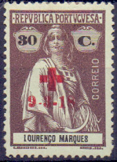 1309.jpg -     Lote:    1309            Lourenço Marques       Descrição:         1918 &mdash; Ceres, com sobrecarga CRUZ VERMELHA. CE166, 30c chocolate s/ verde. Selo com tipo de data NÃO CATALOGADO.        **       Valor Base:     &euro; 15,00     Valor Venda:     &euro; 28,00     