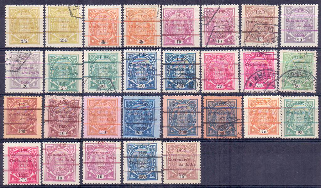 1329.jpg -     Lote:    1329            Companhia de Moçambique       Descrição:         1898 &mdash; 4.º Centenário do Descobrimento do Caminho Marítimo para a Índia. Tipo Elefantes com sobrecarga. CE29/41. FALSOS. Estudo completo em novo e usado desta emissão, com os selos todos em denteado 11 &frac12;. Segundo o catálogo Mundifil estas sobrecargas neste denteado são todas falsas. Bom lote para estudo especializado.        **/*/O       Valor Base:     &euro; 100,00     Valor Venda:     &euro; 110,00     