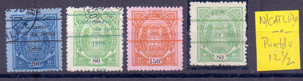 1330.jpg -     Lote:    1330            Companhia de Moçambique       Descrição:         1898 &mdash; 4.º Centenário do Descobrimento do Caminho Marítimo para a Índia. Tipo Elefantes com sobrecarga. CE29/41. Lote composto por 3 selos com a sobrecarga deslocada CE37, 39 e 40 + CE37 em papel pontinhado, NÃO CATALOGADO".        */O       Valor Base:     &euro; 15,00     Valor Venda:     &euro; 22,00     