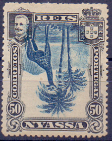1352.jpg -     Lote:    1352            Companhia do Niassa       Descrição:         1901 &mdash; D. Carlos I. CE33, 50 reis azul. Selo com o centro invertido. Valor de catálogo &euro; 160,00.        **       Valor Base:     &euro; 25,00     Valor Venda:     Retirado     
