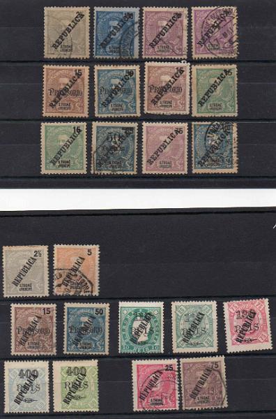 1386.jpg -     Lote:    1386            S. Tomé e Príncipe       Descrição:         1914 &mdash; D. Luís I e D. Carlos I com sobrecarga REPUBLICA local, tipografada e zincografada. Lote com 30 selos da emissão, novos e usados, todos diferentes. Bom valor de catálogo. Todos os estados. Lote a ver.        Lote       Valor Base:     &euro; 30,00     Valor Venda:     &euro; 55,00     