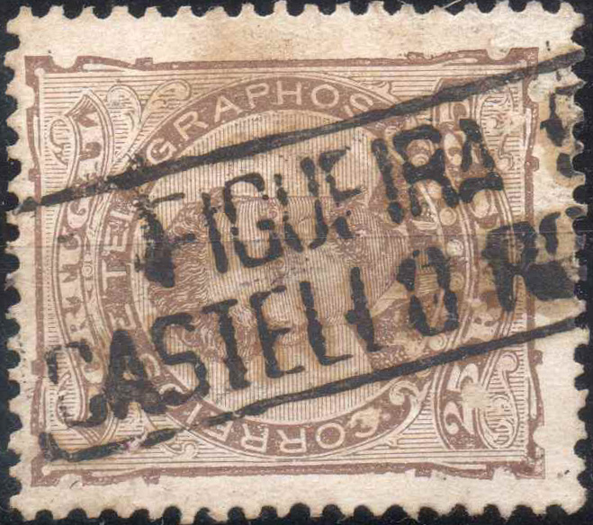 1451.jpg -     Lote:    1451            Portugal       Descrição:         Carimbos nominativos. 1882/83 &mdash; D. Luís I, de frente. CE57, 25 reis castanho. Selo obliterado com carimbo batido a preto de "FIGUEIRA DE / CASTELLO RODRIGO".        O       Valor Base:     &euro; 8,00     Valor Venda:     Retirado     