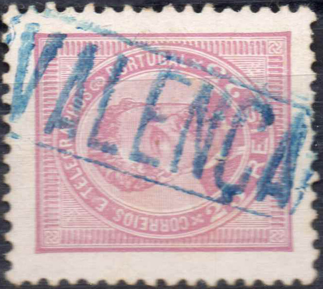1453.jpg -     Lote:    1453            Portugal       Descrição:         Carimbos nominativos. 1882/83 &mdash; D. Luís de frente. Novos valores. CE63, 25 reis lilás rosa, denteado 11 &frac12;, obliterado com carimbo batido a azul "VALENÇA". MB e R.        O       Valor Base:     &euro; 20,00     Valor Venda:     &euro; 32,00     