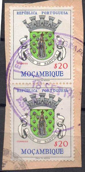 1573.jpg -     Lote:    1573            Moçambique       Descrição:         Carimbos circulares de borracha. Fragmento com par de selos CE433, obliterado com carimbo batido a violeta " ESTAÇÃO TELEGRAFO POSTAL / ESPUNGABERA".        FRG       Valor Base:     &euro; 8,00     Valor Venda:     &euro; 8,00     