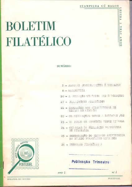 1607.jpg -     Lote:    1607                   Descrição:         Boletim Filatélico do Núcleo Filatélico Mirandês. Ano1 n.º 2 (1967) + Ano 2 de 1 a 4 + Ano 3 de 1 a 4 + Ano 4 de 1 a 4 + Ano 5 de 1 a 2.        Livro       Valor Base:     &euro; 8,00     Valor Venda:     &euro; 10,00     