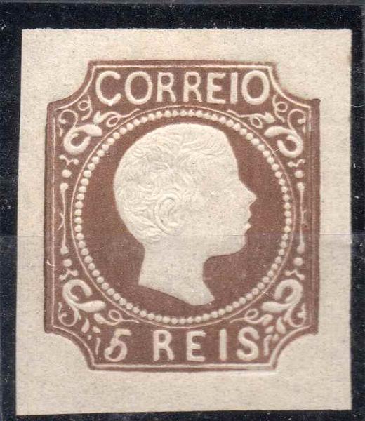 1634.jpg -     Lote:    1634            Portugal       Descrição:         Reimpressões de 1863. 1856/58 &mdash; D. Pedro V. Cabelos anelados. CE10, 5 reis. Reimpressão com goma original e margens de luxo. Valor de catálogo &euro; 180,00.        R**       Valor Base:     &euro; 15,00     Valor Venda:     &euro; 15,00     