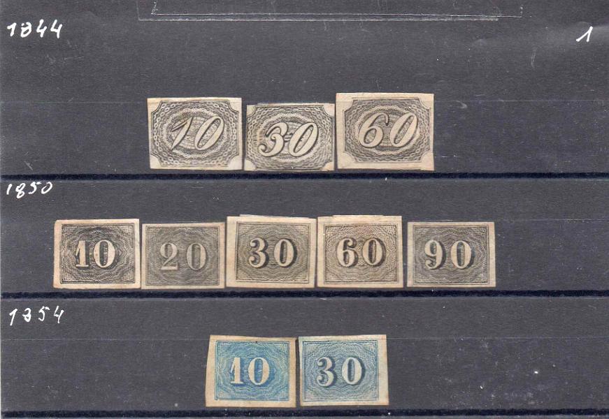 1656.jpg -     Lote:    1656                   Descrição:         Brasil. Lote composto por selos de 10, 30 e 60 reis tipo "Inclinados", SC7/9 + selos de 10,20, 30, 60 e 90 reis tipo verticais SC2&frac12;5 + selos de 10 e 30 reis verticais em azul SC37/38. Bom valor de catálogo.        *       Valor Base:     &euro; 25,00     Valor Venda:     Retirado     