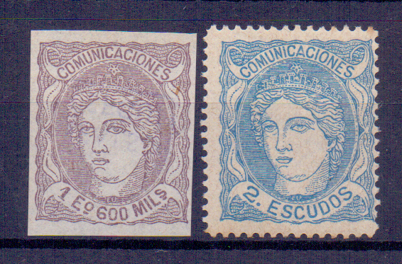 1660.jpg -     Lote:    1660                   Descrição:         Espanha. 1870 &mdash; Regence. Yv111/112, 1,600 e 2,000. FALSOS SEGUI.        ***/*       Valor Base:     &euro; 30,00     Valor Venda:     Retirado     