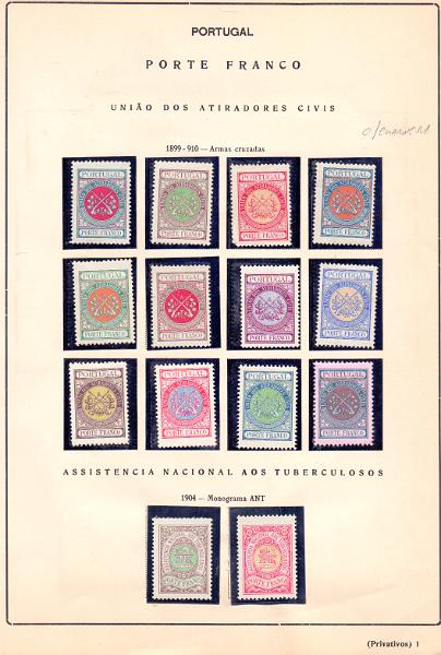 1694.jpg -     Lote:    1694                   Descrição:         Portugal &mdash; Folhas de álbum do mercado Filatélico com séries completas novas: Atiradores Civis, ANT, Sociedade de Geografia de Lisboa, Cruz Vermelha, com algumas faltas, Correio Aéreo (série com novos e usados), Imposto Postal e Telegráfico (completo), Encomendas Postais (completo) e Porteado (completo com novos e usados). Lote a ver.        Lote       Valor Base:     &euro; 25,00     Valor Venda:     Retirado     