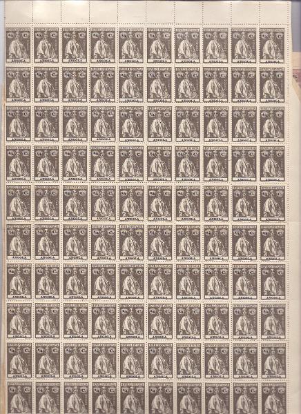 1718.jpg -     Lote:    1718                   Descrição:         Angola. Lote com 8 folhas completas com 200 selos das taxas de &frac14; c, 1 &frac12; c, 3c, 4 &frac12; c, 5c, 6c, 8c e 15c. Lote a ver.        Lote       Valor Base:     &euro; 75,00     Valor Venda:     &euro; 75,00     