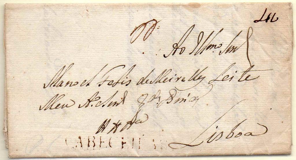 1752.jpg -     Lote:    1752      Lotes pelo Correio      Portugal       Descrição:         Cabeceiras &mdash; A sépia, GM CBC1, em carta datada de Cabeceiras (26.07.1818) para Lisboa, com o porte de 40 reis manuscrito a sépia.        Carta       Valor Base:     &euro; 20,00     Valor Venda:     Retirado     
