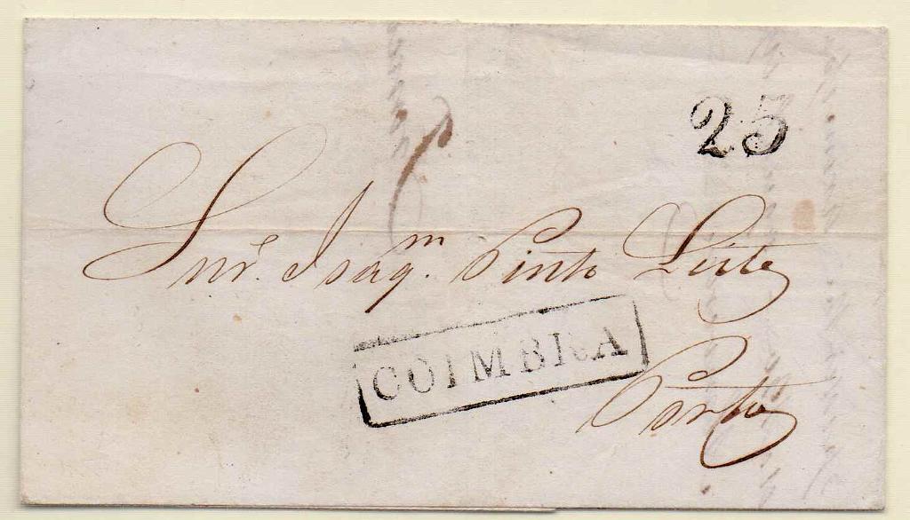 1754.jpg -     Lote:    1754      Lotes pelo Correio      Portugal       Descrição:         Coimbra &mdash; A preto, GM CBR12, em carta datada de Coimbra (11.01.53) para o Porto, com o porte de 25 reis batido a preto.        Carta       Valor Base:     &euro; 12,00     Valor Venda:     Retirado     