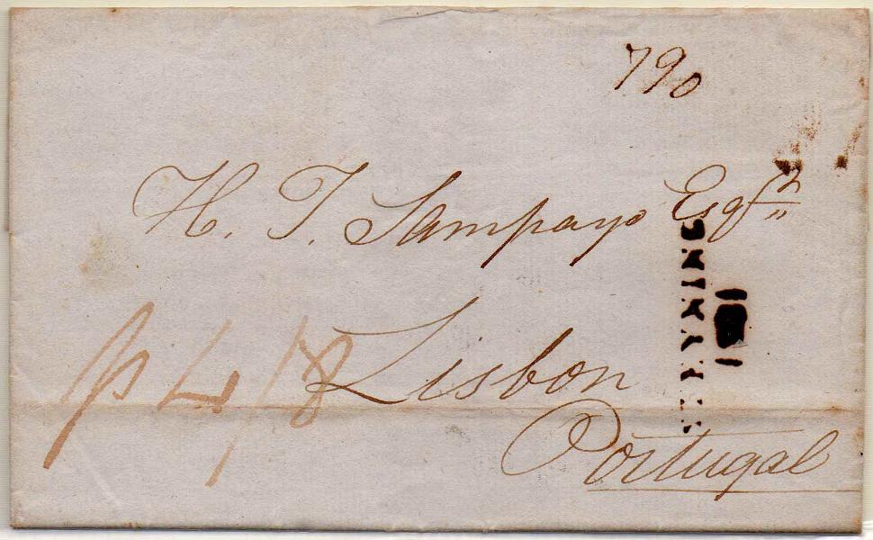 1763.jpg -     Lote:    1763      Lotes pelo Correio      Portugal       Descrição:         Correios-Mores. Carta circulada do Porto (15.05.1784) para França, com trânsito por Espanha. Marca francesa batida a preto "D'ESPAGNE".        Carta       Valor Base:     &euro; 12,00     Valor Venda:     Retirado     