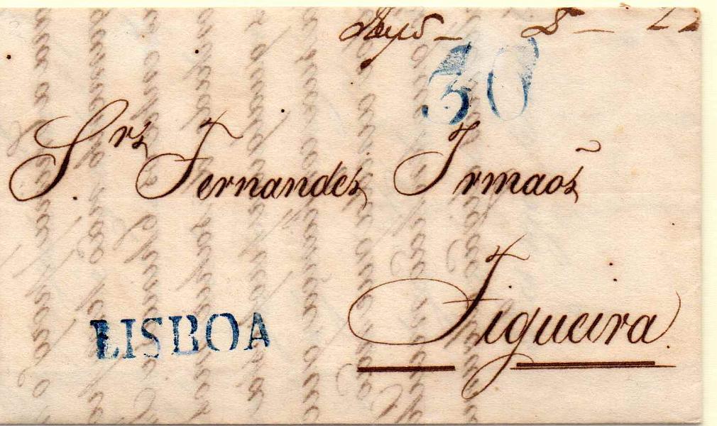 1764.jpg -     Lote:    1764      Lotes pelo Correio      Portugal       Descrição:         Lisboa &mdash; A azul, GM LSB8 em carta datada de Lisboa (12.10.40) para a Figueira, com o porte de 30 reis batido a azul.        Carta       Valor Base:     &euro; 8,00     Valor Venda:     Retirado     