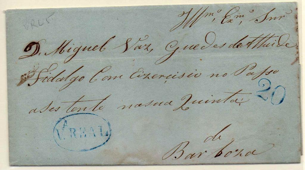 1775.jpg -     Lote:    1775      Lotes pelo Correio      Portugal       Descrição:         Vila Real &mdash; A azul, GM VTL5 em carta datada de  Vila Real (22.04.48) para Quinta de Barbosa, com o porte de 20 reis batido a azul.        Carta       Valor Base:     &euro; 10,00     Valor Venda:     Retirado     