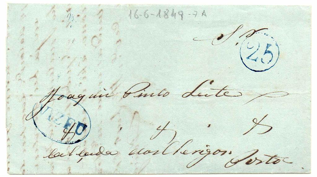 1779.jpg -     Lote:    1779      Lotes pelo Correio      Portugal       Descrição:         Viseu &mdash; A azul, GM VIS7 em carta datada de Viseu (16.06.49) para o Porto, com o porte de 25 reis batido a zul.        Carta       Valor Base:     &euro; 13,00     Valor Venda:     Retirado     