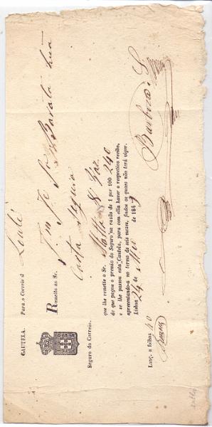 1780.jpg -     Lote:    1780      Lotes pelo Correio      Portugal       Descrição:         1849 - "Cautela" de "Seguro do Correio" para carta de Lisboa para Loulé em 24 &mdash; 3 &mdash; 1849         DOC       Valor Base:     &euro; 8,00     Valor Venda:     &euro; 8,00     