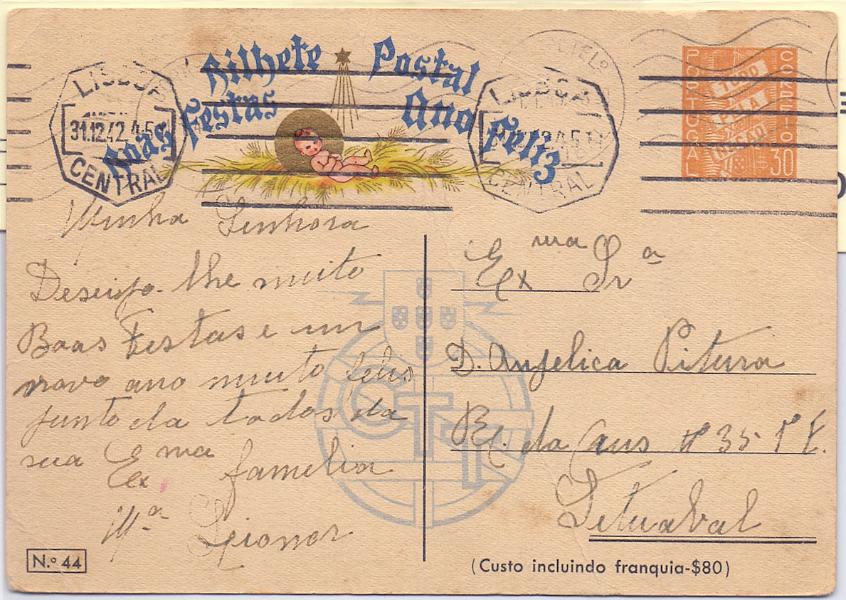 1801.jpg -     Lote:    1801      Lotes pelo Correio      Portugal       Descrição:         1942 &mdash; Boas Festas. Selo tipo Tudo pela Nação. OM96, $30 n.º 44 (Adoração do menino). Circulado de Lisboa (31.12.42) para Setúbal.        IC       Valor Base:     &euro; 5,00     Valor Venda:     Retirado     