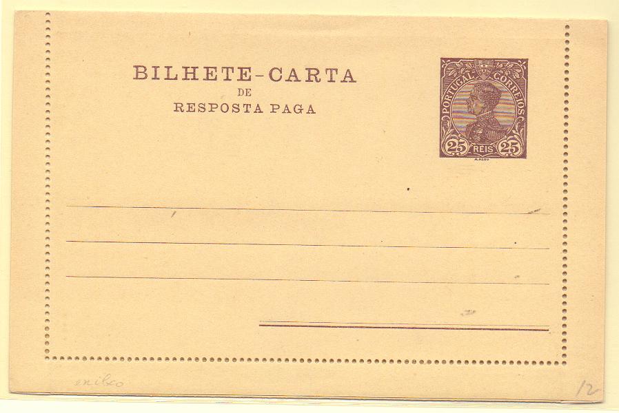 1821.jpg -     Lote:    1821      Lotes pelo Correio      Portugal       Descrição:         1910 &mdash; D. Manuel II. Bilhete-carta. OM12, 25 reis. Novo bem conservado.        IN       Valor Base:     &euro; 5,00     Valor Venda:     Retirado     