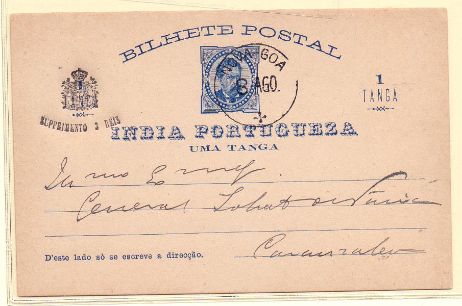 1846.jpg -     Lote:    1846      Lotes pelo Correio      Índia       Descrição:         1892 &mdash; D. Luís I - "Suprimento de "3 Rs" + 1 Tanga, OM 6, circulado internamente.         IC       Valor Base:     &euro; 5,00     Valor Venda:     &euro; 5,00     