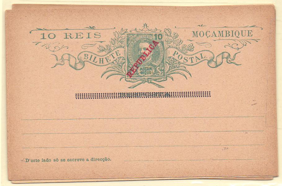 1858.jpg -     Lote:    1858      Lotes pelo Correio      Moçambique       Descrição:         1914 &mdash; D. Carlos I Mouchon, com sobrecarga REPUBLICA. Lote com 3 inteiros OM21, OM23 e OM27. Novos.        IN       Valor Base:     &euro; 5,00     Valor Venda:     Retirado     