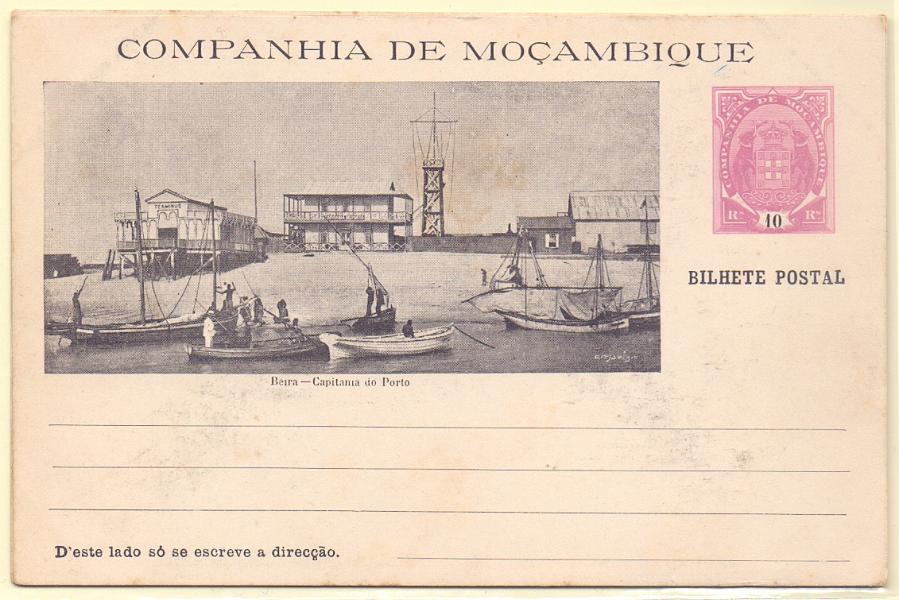 1869.jpg -     Lote:    1869      Lotes pelo Correio      Companhia de Moçambique       Descrição:         1904 &mdash; Selo tipo Elefantes. OM9, 10 reis. Lote com dois inteiros novos com gravuras de "CHIMOIO &mdash; Residência do chefe" e "BEIRA &mdash; Capitania do Porto".        IN       Valor Base:     &euro; 8,00     Valor Venda:     &euro; 8,00     