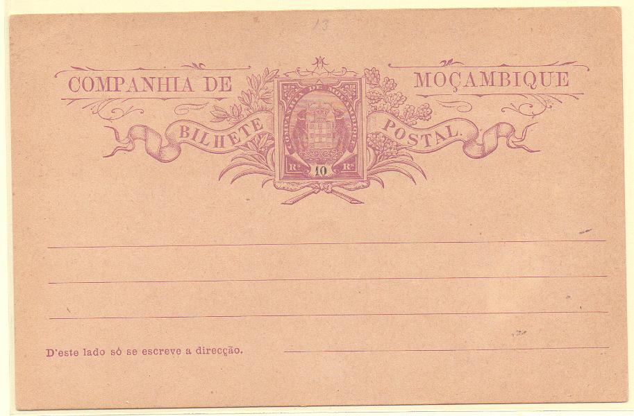 1870.jpg -     Lote:    1870      Lotes pelo Correio      Companhia de Moçambique       Descrição:         1906/07 &mdash; Selo tipo Elefante. OM13, 10 reis. Novo.        IN       Valor Base:     &euro; 5,00     Valor Venda:     Retirado     