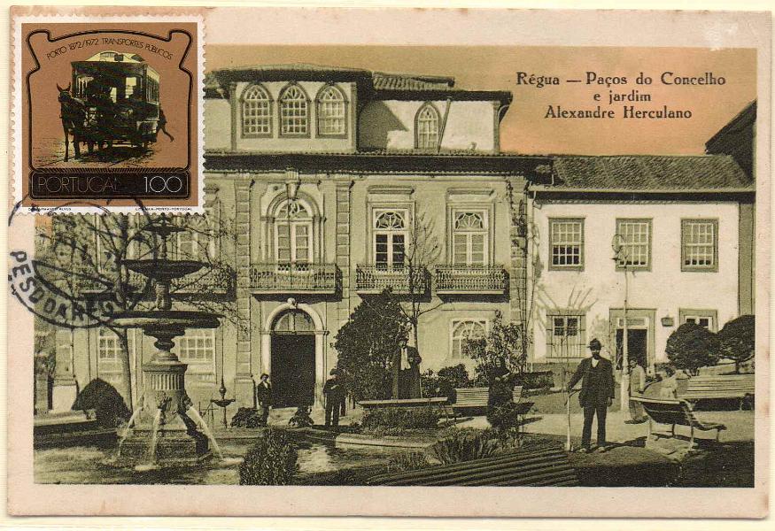 1918.jpg -     Lote:    1918      Lotes pelo Correio             Descrição:         Régua. Paços do Concelho e jardim Alexandre Herculano, com selo de 1$00 CE1198.        PI       Valor Base:     &euro; 5,00     Valor Venda:     Retirado     
