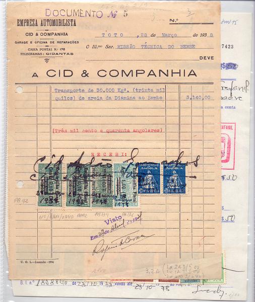 1990.jpg -     Lote:    1990      Lotes pelo Correio             Descrição:         Fiscais. Angola. Dois documentos incluindo PB 92(2), 136 e 139 e vários "Assistência e "Povoamento".        Lote       Valor Base:     &euro; 5,00     Valor Venda:     &euro; 7,00     