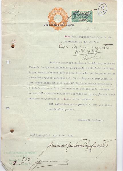 1994.jpg -     Lote:    1994      Lotes pelo Correio             Descrição:         Fiscais. Moçambique. Lote com 14 flhs Pap. Sel. com aobretaxas "Dois Esc e Vinte Cent"/10 C (sobretaxa com 52 mm); "Dois Esc. Cinc. Cent"/10 C (S/ Tx com 53, 54, 55 e 56 mm); "Sobrec. Esc. 2$50"/ 2$50, (sobretaxa com 37 e 38 mm). Com div EF e Assist. "Pelicano".        Lote       Valor Base:     &euro; 5,00     Valor Venda:     &euro; 5,00     