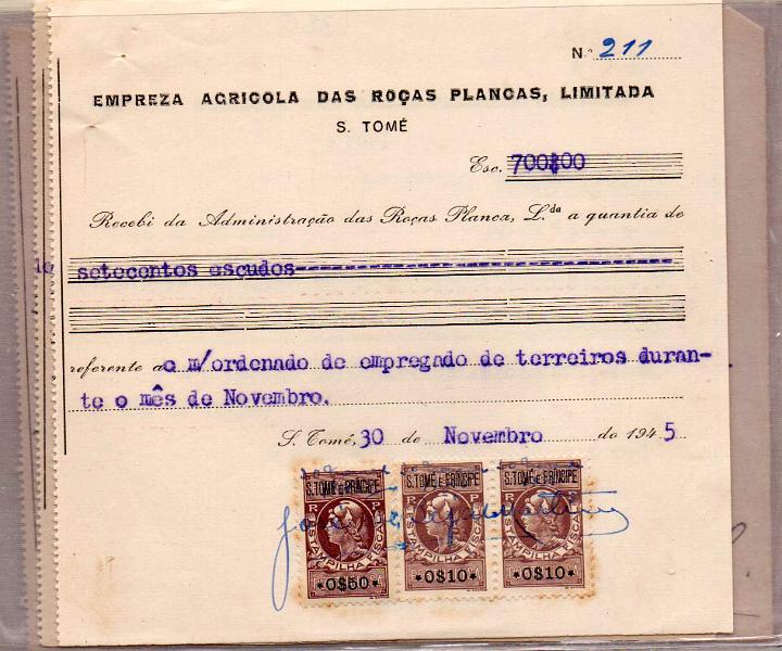 1997.jpg -     Lote:    1997      Lotes pelo Correio             Descrição:         Fiscais. S. Tomé e Príncipe. Lote com 6 recibos com 18 estampilhas fiscais "República" de 1945 a 1959.        Lote       Valor Base:     &euro; 10,00     Valor Venda:     &euro; 10,00     