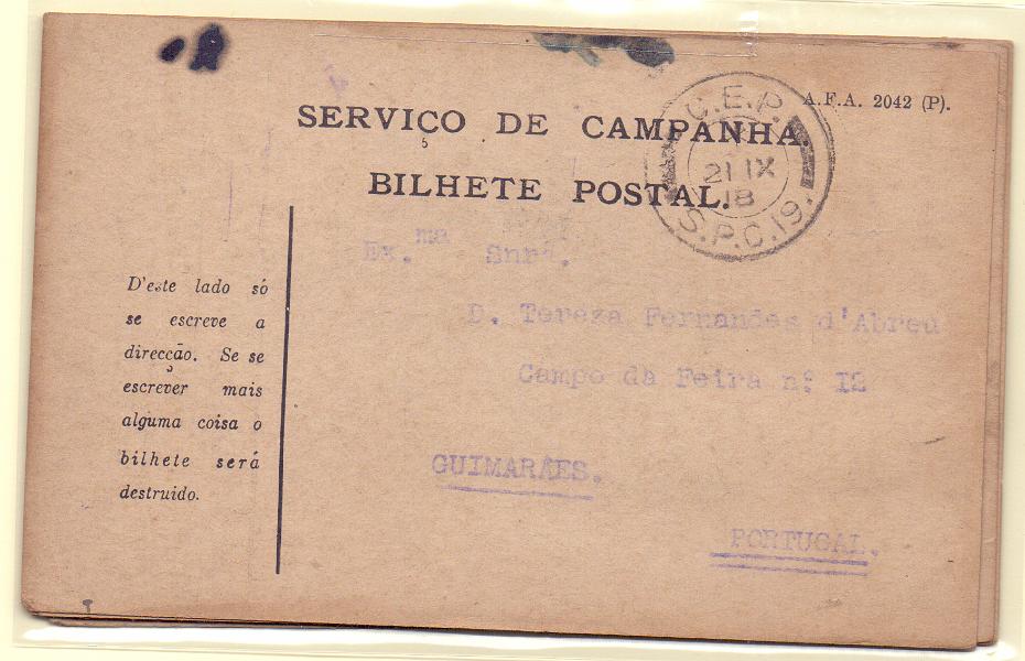 2034.jpg -     Lote:    2034      Lotes pelo Correio             Descrição:         1914/19 &mdash; 1.ª Guerra Mundial. Forças Mobilizadas. Lote com 5 inteiros mod AFA 2042, circulados para Portugal. Lote a ver.        Lote       Valor Base:     &euro; 10,00     Valor Venda:     &euro; 10,00     