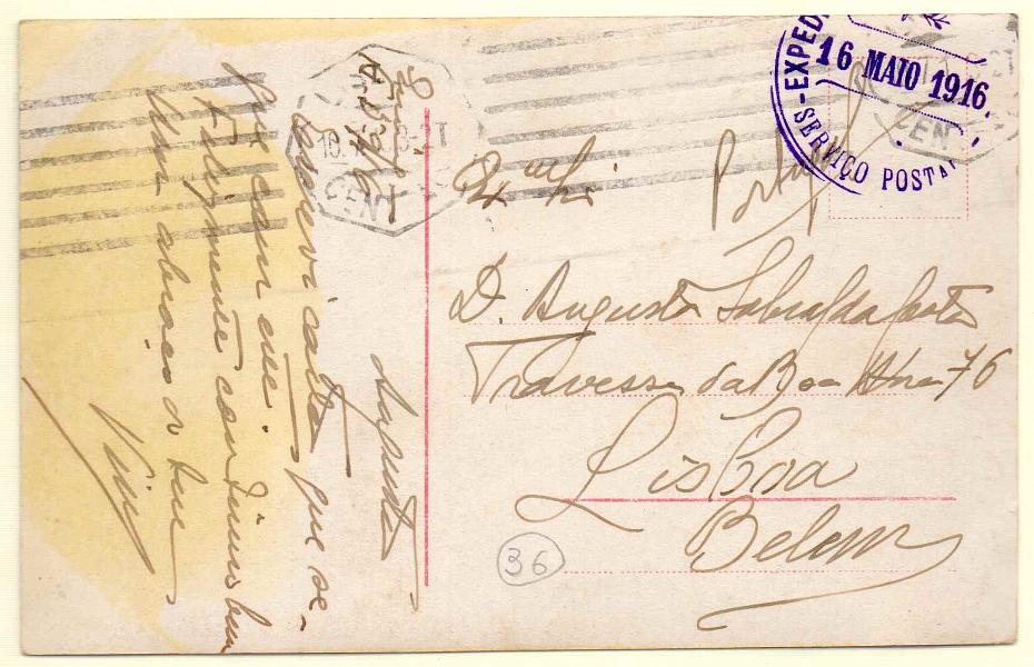 2042.jpg -     Lote:    2042      Lotes pelo Correio             Descrição:         1914/19 &mdash; 1.ª Guerra Mundial. Expedição Militar a Moçambique. Isentos de franquia. Postal ilustrado circulado de Moçambique (16.05.16) para Belém (10.07.16). Carimbo da expedição batido a violeta        PI       Valor Base:     &euro; 10,00     Valor Venda:     Retirado     