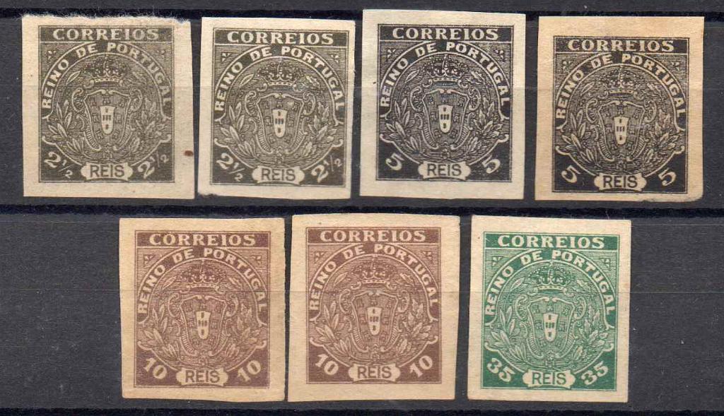 2046.jpg -     Lote:    2046      Lotes pelo Correio             Descrição:         1919 &mdash; Monarquia do Norte. Escudo Nacional Monárquico. Não emitidos. Lote composto por duas provas de 2 &frac12; reis + duas provas de 5 reis + duas provas de 10 reis + prova de 35 reis. Todas não denteadas, com variedades de papel. Lote a ver.         PRV       Valor Base:     &euro; 15,00     Valor Venda:     Retirado     