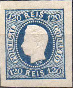 2047.jpg -     Lote:    2047      Lotes pelo Correio      Portugal        Descrição:         1866/67 &mdash; D. Luís I, fita curva, não denteados. CE26, 120 reis azul. Selo com boas margens. Falso italiano.        **       Valor Base:     &euro; 10,00     Valor Venda:     Retirado     