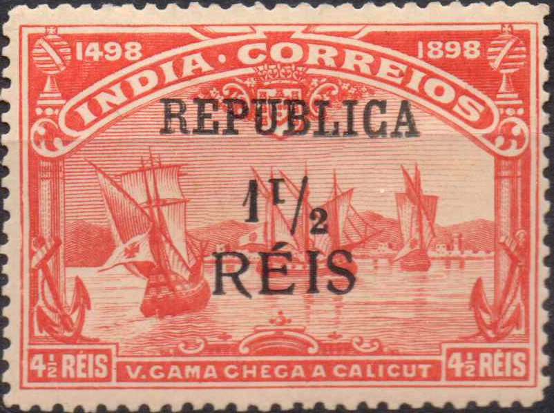 2050.jpg -     Lote:    2050      Lotes pelo Correio      Portugal        Descrição:         1914 &mdash; 4.º Centenário do Descobrimento do Caminho Marítimo para a Índia com sobrecarga REPUBLICA e sobretaxa. CE305, 1 &frac12; s/ 4 &frac12; reis vermelho. Selo com "1" de "&frac12;" invertido. Valor de catálogo &euro; 22,00.        **       Valor Base:     &euro; 5,00     Valor Venda:     &euro; 5,00     