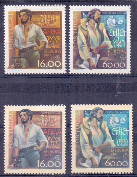 2053.jpg -     Lote:    2053      Lotes pelo Correio      Portugal        Descrição:         1980 &mdash; Europa CEPT &mdash; Personagens célebres. CE1464/65. Série completa. Selos impressos em papel amarelado, possibilitando uma variedade de cor. Acompanha série em papel branco para comparação.        ***       Valor Base:     &euro; 10,00     Valor Venda:     Retirado     