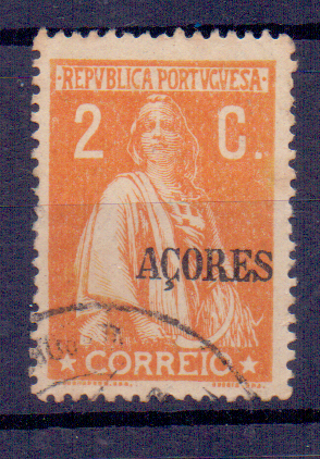 2055.jpg -     Lote:    2055      Lotes pelo Correio      Açores       Descrição:         1917/20 &mdash; Ceres. Selos do Continente com sobrecarga AÇORES. CE166, 2c. Selo com a sobrecarga deslocada.        O       Valor Base:     &euro; 5,00     Valor Venda:     Retirado     