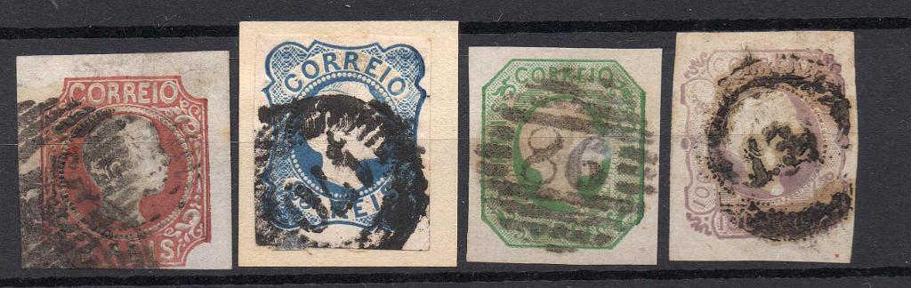 2064.jpg -     Lote:    2064      Lotes pelo Correio      Portugal        Descrição:         1855/56 &mdash; D. Pedro V. Cabelos lisos. CE 5/9. Série completa com margens boas. Carimbos mal batidos na generalidade e sujos.        O       Valor Base:     &euro; 100,00     Valor Venda:     &euro; 100,00     