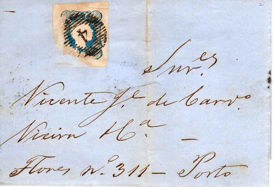 2068.jpg -     Lote:    2068      Lotes pelo Correio      Portugal        Descrição:         1856/58 &mdash; D. Pedro V. Cabelos anelados. CE12, 25 reis (selo com margens de luxo, mas com defeito) em carta datada de Alcoentre para Lisboa (23.11.57). Carimbo numérico da 1.ª reforma "4", tipo 20 barras.         Carta       Valor Base:     &euro; 8,00     Valor Venda:     Retirado     